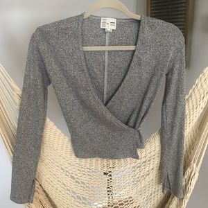 Anthropologie Marled Grey Wrap Crop Top